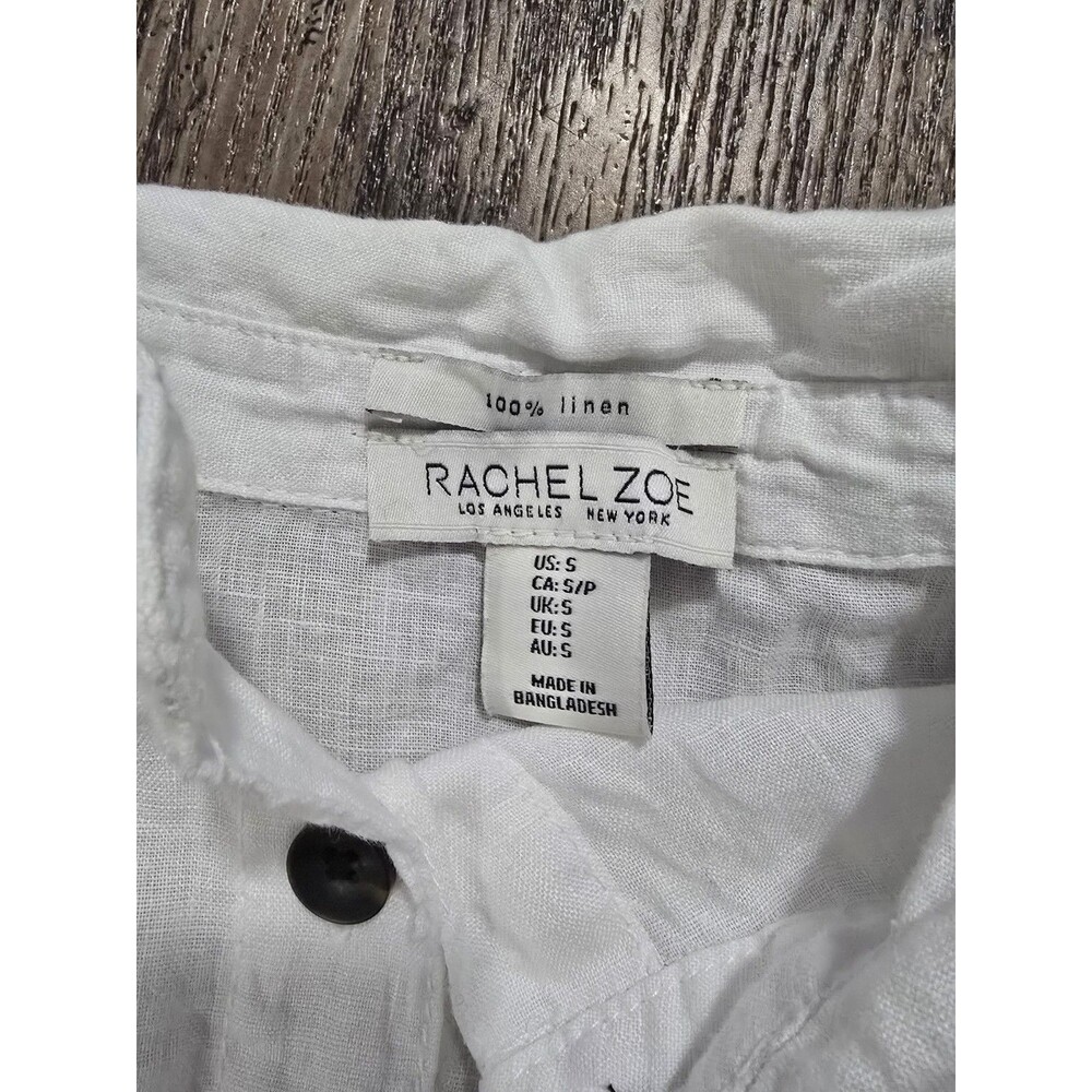 Rachel Zoe 100% Linen White Button Front Shirt Long Sleeve Size S Collar Blouse - Picture 3 of 5